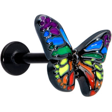 Load image into Gallery viewer, 16G 5/16 Black Rainbow Pride Butterfly Labret Monroe Tragus
