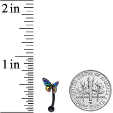 Load image into Gallery viewer, 16G 5/16 Black Rainbow Pride Butterfly Curved Eyebrow Ring
