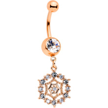 将图片加载到图库查看器，Clear CZ Gem Rose Gold Tone Geometric Web Dangle Belly Ring
