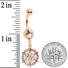 将图片加载到图库查看器，Clear CZ Gem Rose Gold Tone Geometric Web Dangle Belly Ring
