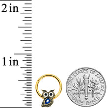 Load image into Gallery viewer, 16G 3/8 Blue Gem Gold Tone Wide Eyed Owl Hinged Segment Ring
