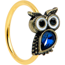 Load image into Gallery viewer, 20G 5/16 Blue Gem Gold Tone Wide Eyed Owl Nose Hoop
