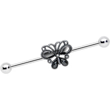 Load image into Gallery viewer, 14G Black Gem Abstract Bow Industrial Barbell 38mm
