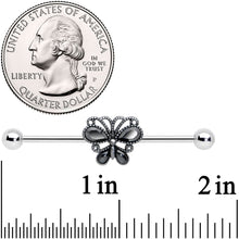 Load image into Gallery viewer, 14G Black Gem Abstract Bow Industrial Barbell 38mm
