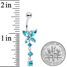 Load image into Gallery viewer, Blue CZ Gem Open Wing Butterfly Dangle Belly Ring
