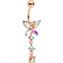 将图片加载到图库查看器，Aurora CZ Gem Rose Gold Tone Open Wing Butterfly Dangle Belly Ring
