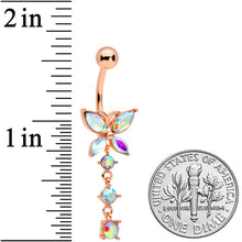 将图片加载到图库查看器，Aurora CZ Gem Rose Gold Tone Open Wing Butterfly Dangle Belly Ring
