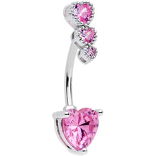 Load image into Gallery viewer, Pink CZ Gem Triple Heart Drop Heart Valentines Day Belly Ring
