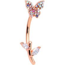 Load image into Gallery viewer, Aurora CZ Gem Rose Gold Tone Butterfly Branch Top Mount Belly Ring

