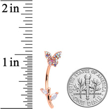 Load image into Gallery viewer, Aurora CZ Gem Rose Gold Tone Butterfly Branch Top Mount Belly Ring
