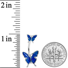 Load image into Gallery viewer, Blue Double Butterfly Glitter Wings Double Mount Belly Ring
