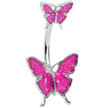 将图片加载到图库查看器，Pink Double Butterfly Glitter Wings Double Mount Belly Ring
