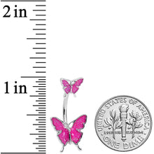 将图片加载到图库查看器，Pink Double Butterfly Glitter Wings Double Mount Belly Ring
