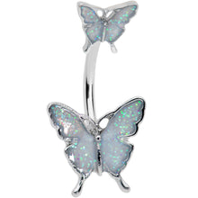 将图片加载到图库查看器，White Double Butterfly Glitter Wings Double Mount Belly Ring
