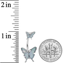 将图片加载到图库查看器，White Double Butterfly Glitter Wings Double Mount Belly Ring
