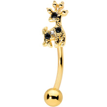 Load image into Gallery viewer, 16G 5/16 Black Gem Gold Tone Decadent Deer Curved Eyebrow Ring
