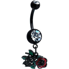 将图片加载到图库查看器，Clear Gem Black Skeleton Flower Halloween Dangle Belly Ring
