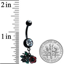 将图片加载到图库查看器，Clear Gem Black Skeleton Flower Halloween Dangle Belly Ring
