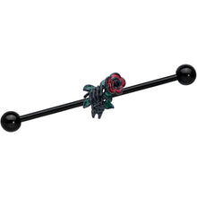 Load image into Gallery viewer, 14G Black Skeleton Flower Halloween Industrial Barbell 38mm

