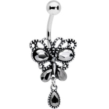 将图片加载到图库查看器，Black Gem Abstract Bow Dangle Belly Ring
