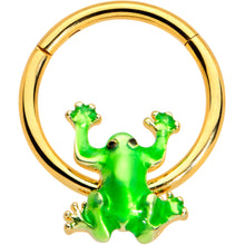 Load image into Gallery viewer, 16G 3/8 Gold Tone Green Tree Frog Hinged Segment Ring
