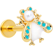 Load image into Gallery viewer, 16G 5/16 White Gem Gold Tone Snow Bug Labret Monroe Tragus
