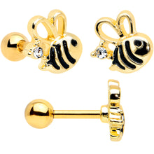 将图片加载到图库查看器，16G 1/4 Black CZ Gem Gold Tone Beehive Cartilage Earring Set of 3
