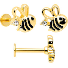Load image into Gallery viewer, 16G 5/16 Black Gem Gold Tone Bee Hive Labret Tragus Curation Set of 3
