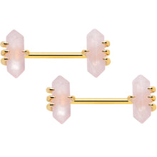 Load image into Gallery viewer, 14G 9/16 Pink Rose Quartz Gold Tone Claw Barbell Nipple Ring Set
