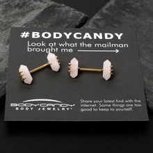 Load image into Gallery viewer, 14G 9/16 Pink Rose Quartz Gold Tone Claw Barbell Nipple Ring Set
