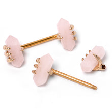Load image into Gallery viewer, 14G 9/16 Pink Rose Quartz Gold Tone Claw Barbell Nipple Ring Set
