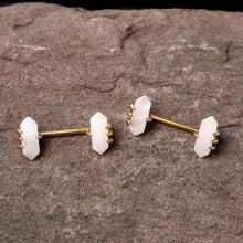 Load image into Gallery viewer, 14G 9/16 Pink Rose Quartz Gold Tone Claw Barbell Nipple Ring Set
