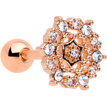 Load image into Gallery viewer, 16G 1/4 Clear CZ Gem Rose Gold Tone Geometric Web Tragus Earring
