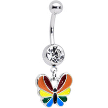 将图片加载到图库查看器，Clear Gem Pride Rainbow Stripes Butterfly Dangle Belly Ring
