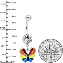 将图片加载到图库查看器，Clear Gem Pride Rainbow Stripes Butterfly Dangle Belly Ring
