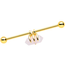 Load image into Gallery viewer, 14G Pink Rose Quartz Gold Tone Claw Industrial Barbell 38mm
