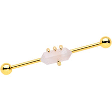 Load image into Gallery viewer, 14G Pink Rose Quartz Gold Tone Claw Industrial Barbell 38mm
