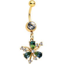 Load image into Gallery viewer, Green Tourmaline Gold Tone Spray St Patricks Day Dangle Belly Ring
