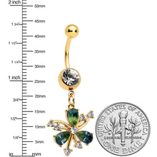 Load image into Gallery viewer, Green Tourmaline Gold Tone Spray St Patricks Day Dangle Belly Ring
