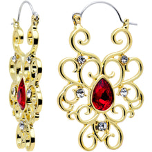 Load image into Gallery viewer, Clear Red Gem Gold Tone Swirling Style Tunnel Plug Earrings
