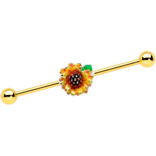 Load image into Gallery viewer, 14G Gold Tone Summer Sunflower Industrial Barbell 38mm
