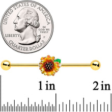 Load image into Gallery viewer, 14G Gold Tone Summer Sunflower Industrial Barbell 38mm
