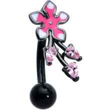 Load image into Gallery viewer, Pink Gem Black Fanciful Flower Top Mount Belly Ring
