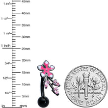 Load image into Gallery viewer, Pink Gem Black Fanciful Flower Top Mount Belly Ring
