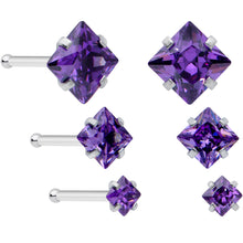 Load image into Gallery viewer, 20G 1/4 Purple Gem Square Nose Bone Set of 6
