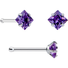 Load image into Gallery viewer, 20G 1/4 Purple Gem Square Nose Bone Set of 6
