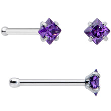 Load image into Gallery viewer, 20G 1/4 Purple Gem Square Nose Bone Set of 6
