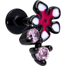 Load image into Gallery viewer, 16G 1/4 Pink Gem Black Fanciful Flower Labret Monroe Tragus
