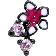 Load image into Gallery viewer, 16G 1/4 Pink Gem Black Fanciful Flower Labret Monroe Tragus
