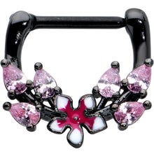 Load image into Gallery viewer, 16G 5/16 Pink Gem Black Fanciful Flower Cartilage Clicker
